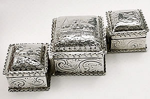 triple English silver landscape chased box by William Comyns London 1885